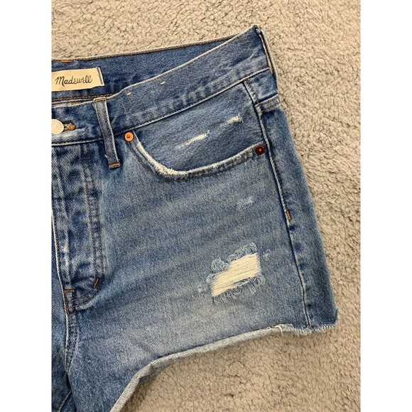 MadeWell Denim Blue Jean Distressed Cropped Daisy Dukes Short Shorts 5 Pockets - Picture 3 of 13